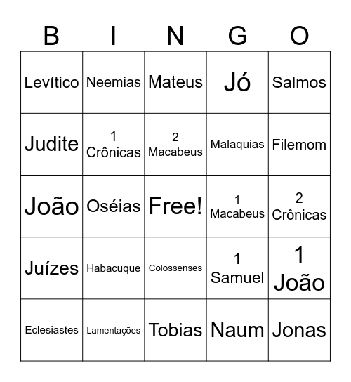 Livros da Bíblia Bingo Card