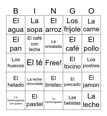 Spanish foods Bingo Card