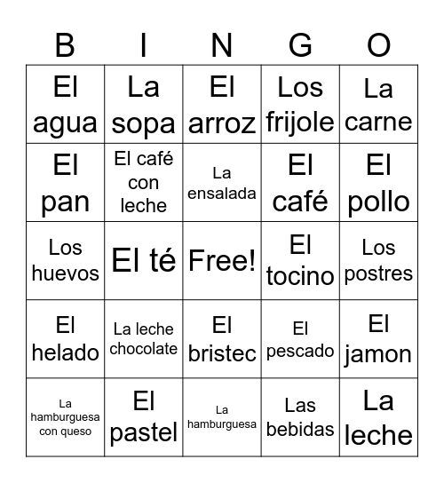 Spanish foods Bingo Card