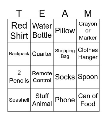 Team Work Bingo Card