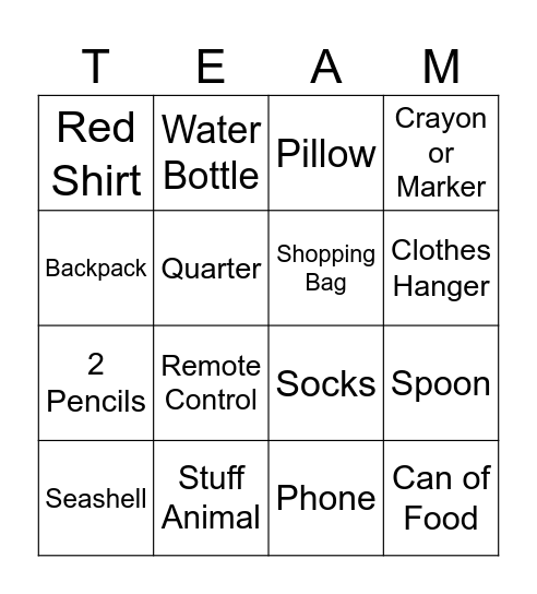 Team Work Bingo Card