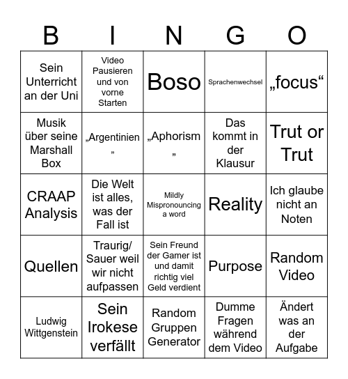 Seminar feat. KURT Bingo Card