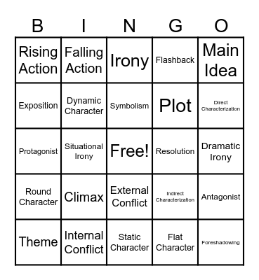 Literary Terms Bingo Card