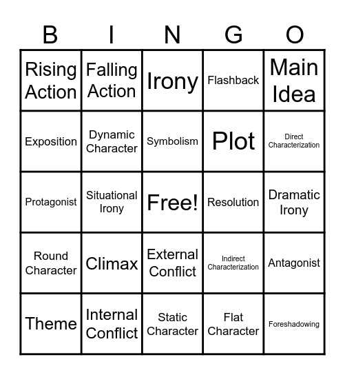 Literary Terms Bingo Card