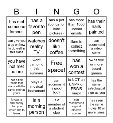Find Someone Who... Bingo Card