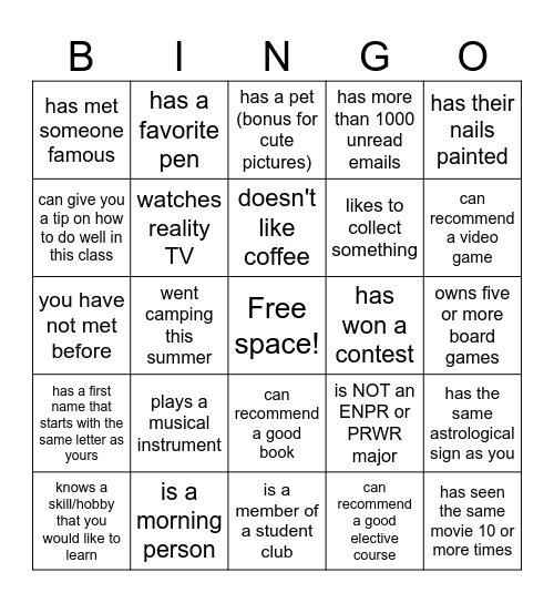 Find Someone Who... Bingo Card