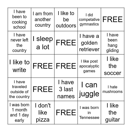 A 2 Bingo Card