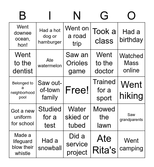 This Summer, I... Bingo Card