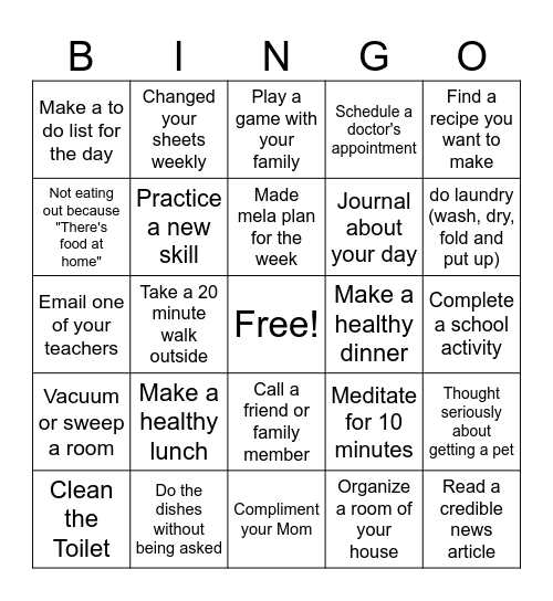 Adult Bingo Card