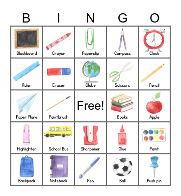 Back To School Bingo Card