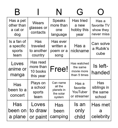 HUMAN BINGO Card