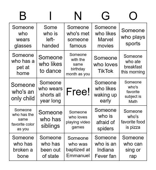 Confirmation Bingo Card