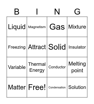 Physical Properties Review Bingo Card
