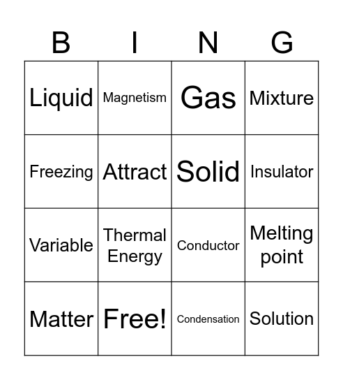 Physical Properties Review Bingo Card