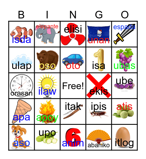 Mga Patinig Bingo Card