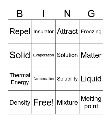 Physical Properties Review Bingo Card