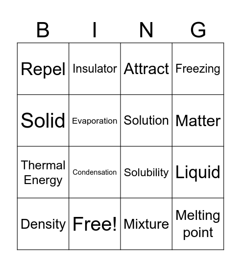 Physical Properties Review Bingo Card