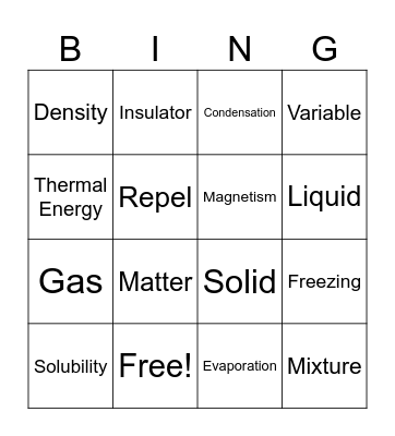 Physical Properties Review Bingo Card