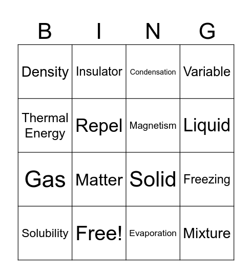 Physical Properties Review Bingo Card