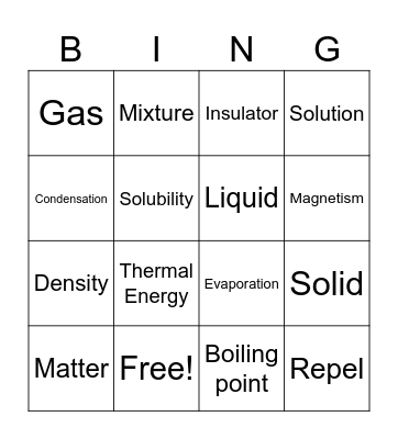 Physical Properties Review Bingo Card