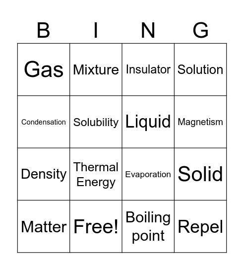 Physical Properties Review Bingo Card