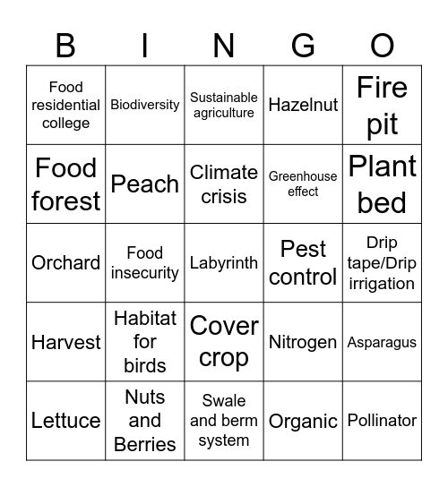 BUCKNELL FARM BINGO Card