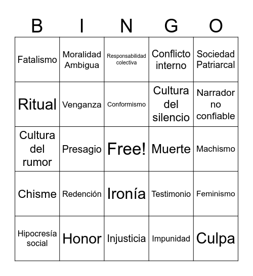 Bingo literario Bingo Card