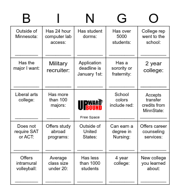 College Fair Bingo      Name: ______________ Bingo Card