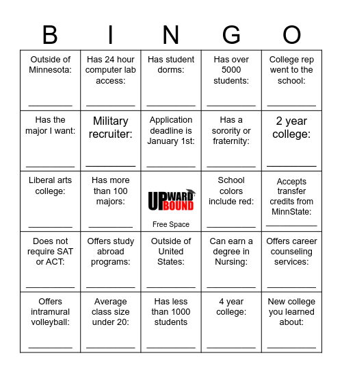 College Fair Bingo      Name: ______________ Bingo Card