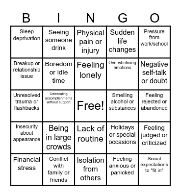 Trigger Warning Bingo Card