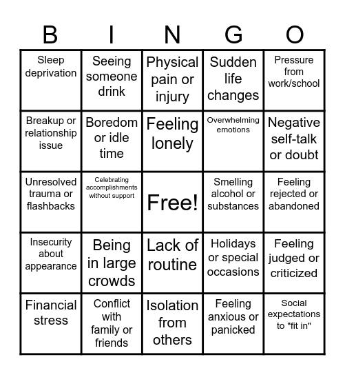 Trigger Warning Bingo Card