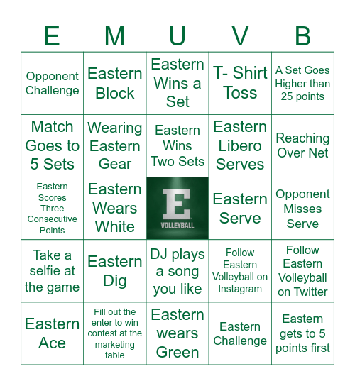 Eastern Volleyball Bingo Card