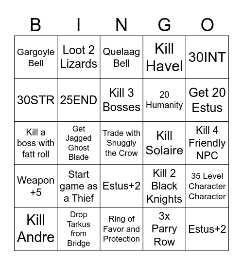 Dark Souls Bingo Card