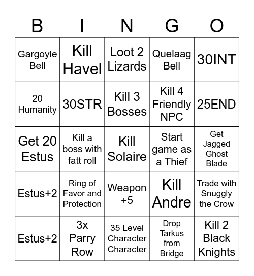 Dark Souls Bingo Card