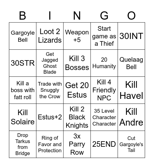 Dark Souls Bingo Card