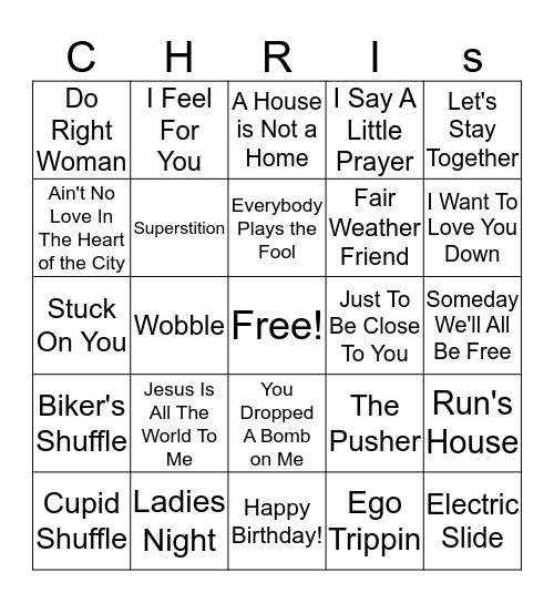 Chris' Music Bingo Card
