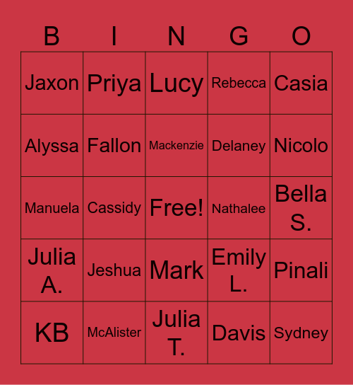 BPG Bingo Card