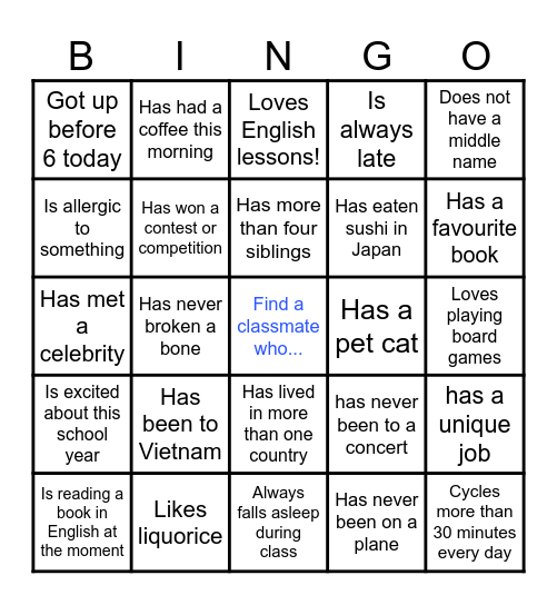 Name: Bingo Card