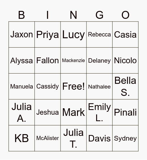 BPG Bingo Card