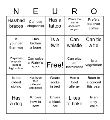 Get to know you bingo! Bingo Card