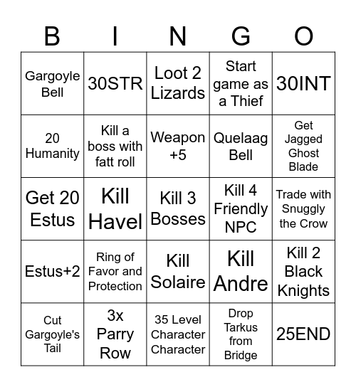 Dark Souls Bingo Card