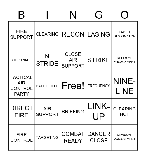 JTAC FOCUS Bingo Card