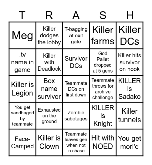 Ultimate DBD Bingo Card