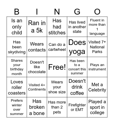 Ice Breaker Bingo Card