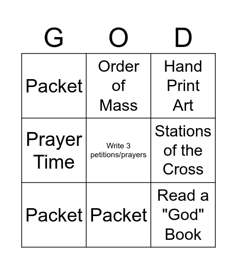 Religion Bingo Card