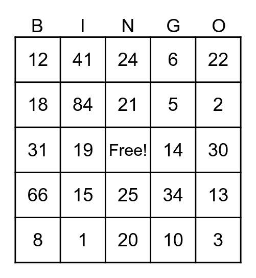 Order Of Operations Bingo Card