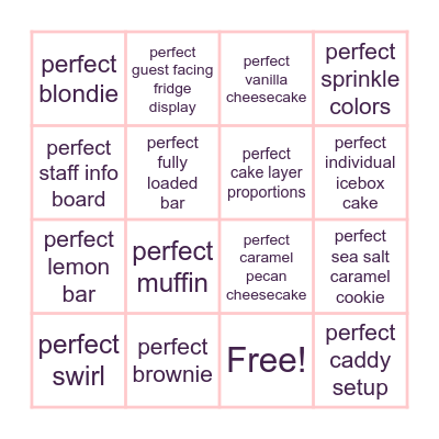 Bakery Bingo Card