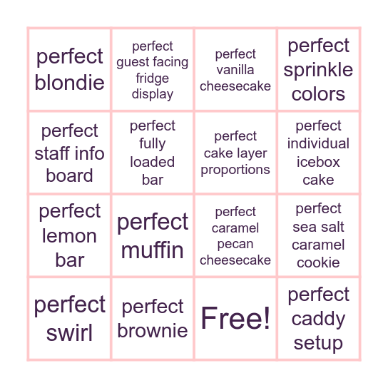 Bakery Bingo Card