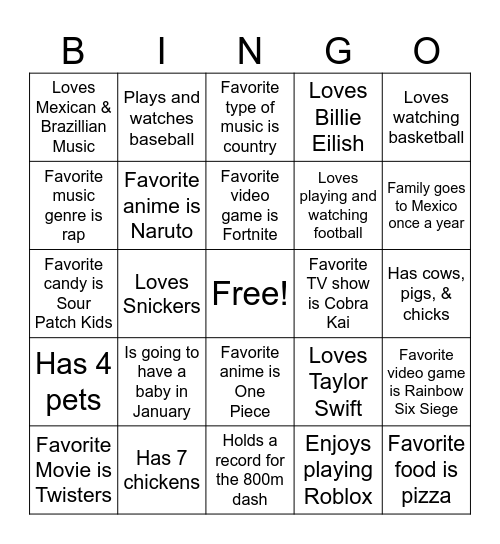 Class Bingo (per 2) Bingo Card