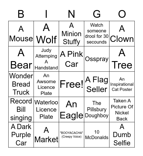 Trip Bingo Card